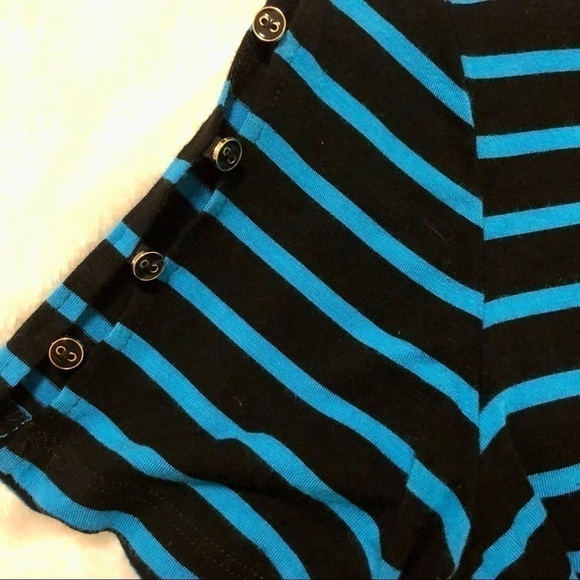 Cable & Gauge T-Shirt with Button Sleeves Blue Black Stripes Size M - Picture 4 of 7